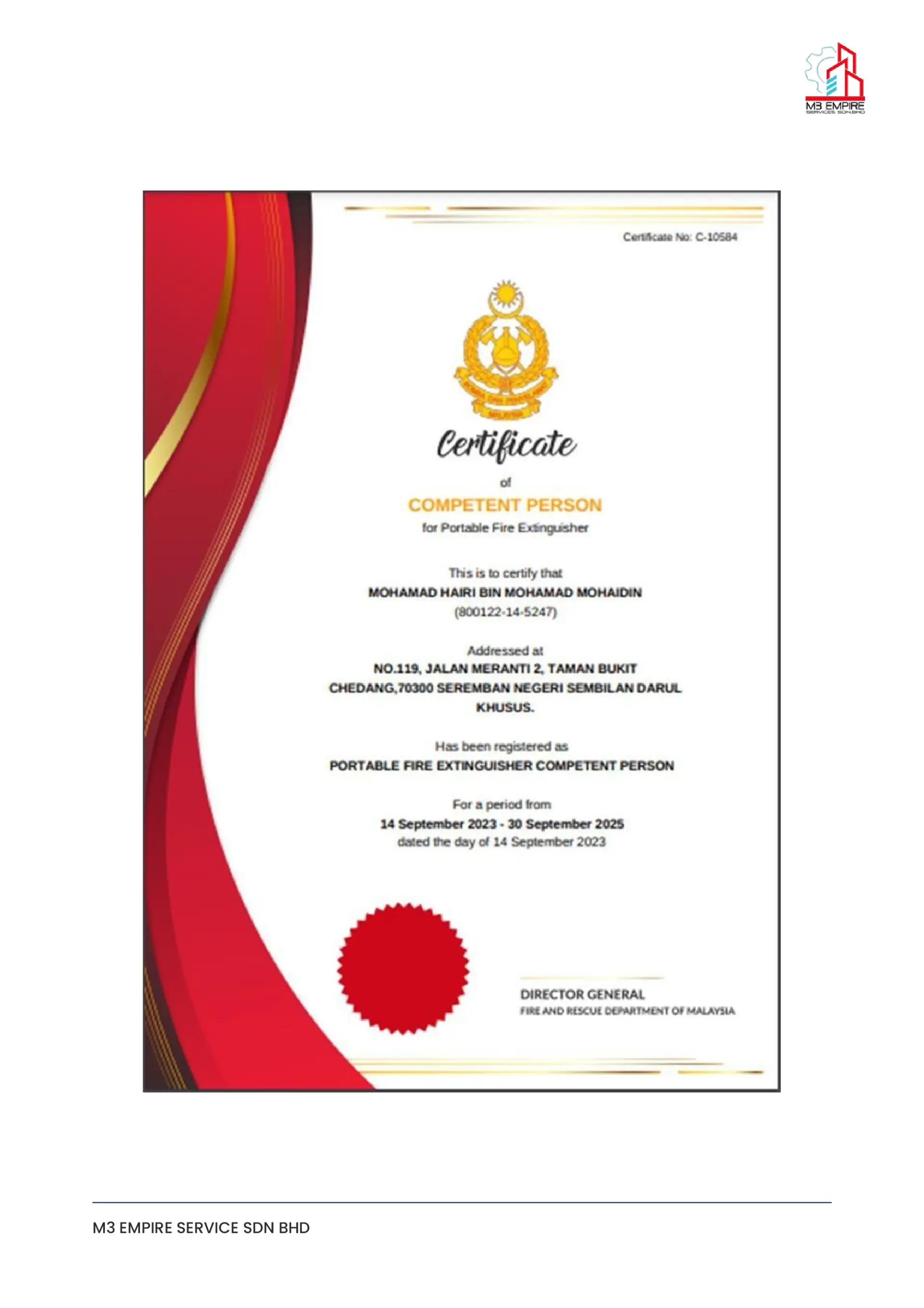 Competent person – portable fire extinguisher — Fire and Rescue Department of Malaysia (BOMBA)